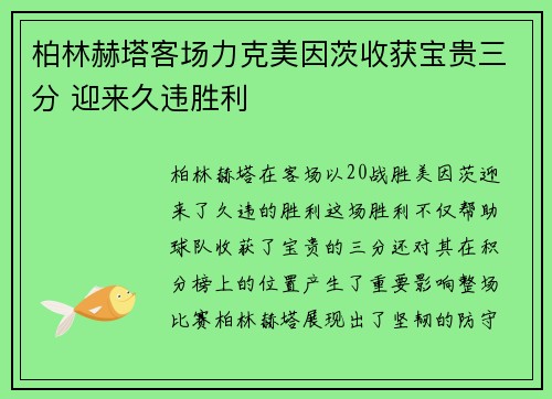 柏林赫塔客场力克美因茨收获宝贵三分 迎来久违胜利